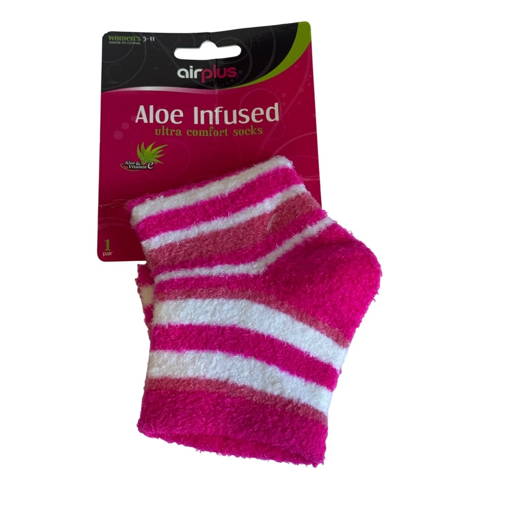 Airplus Women Aloe Infused Ultra Comfort Socks Pink White Striped Size 5-11 NEW
